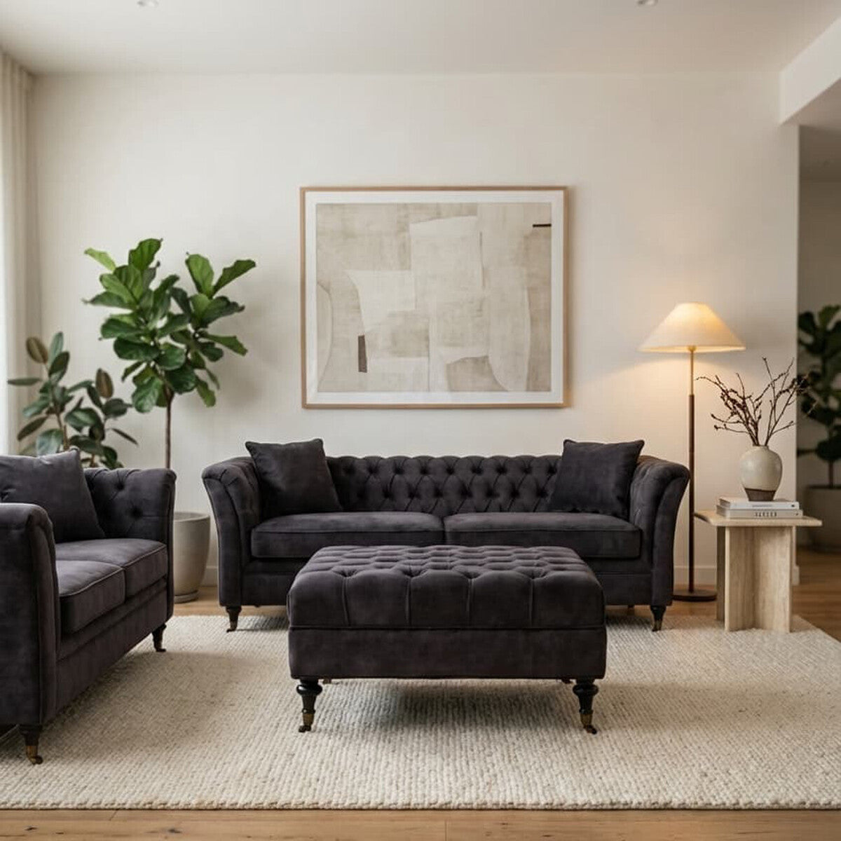 Grey Velvet Ottoman | Sabrina