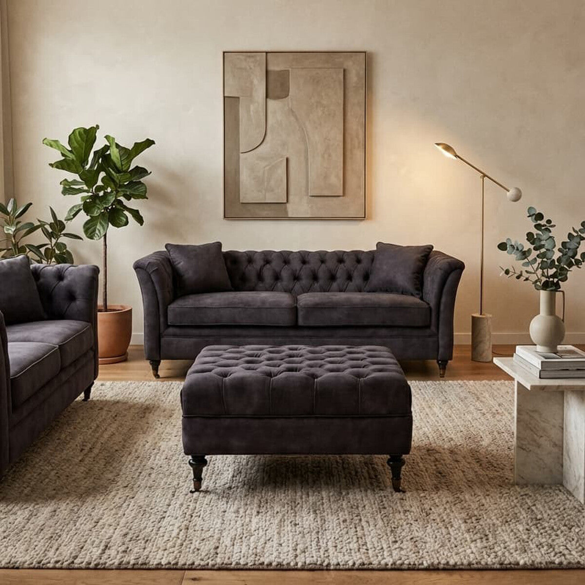 Grey Velvet Ottoman | Sabrina