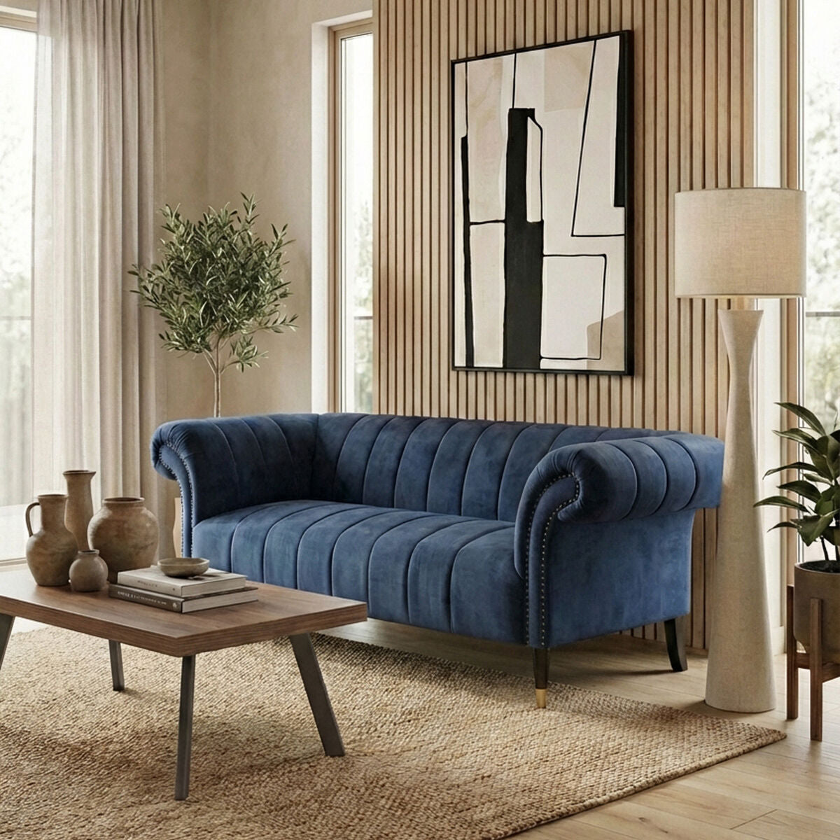 2 Seater Midnight Blue Velvet Sofa, Siena