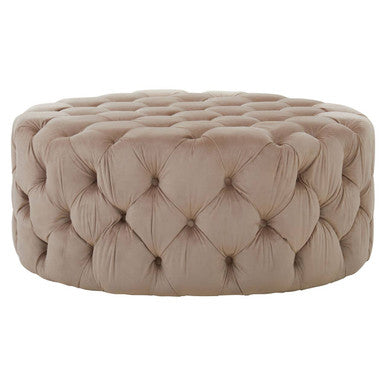 Suri Beige Velvet Round Ottoman Stool