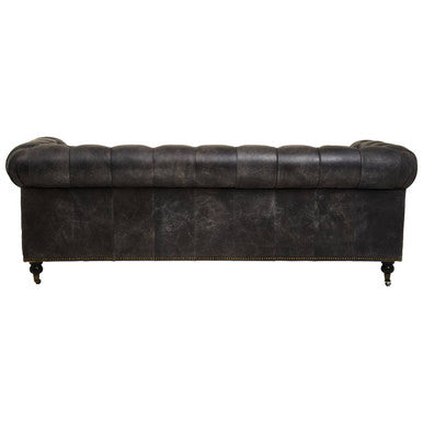 3 Seater Antique Black Chesterfield Leather Sofa | Hoxton