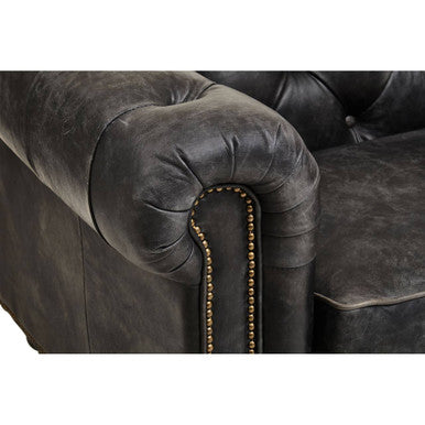 3 Seater Antique Black Chesterfield Leather Sofa | Hoxton