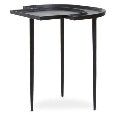 Black Nickel Metal Top Futuristic Abstract Side Table with Black Frame, Simbolo
