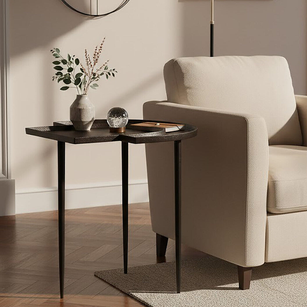 Brown Bronze Metal Top Abstract Side Table with Black Legs | Simbolo