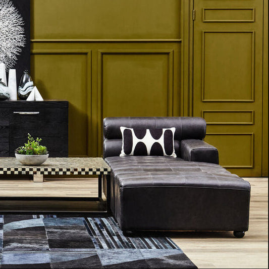 King Antique Black Right Arm Leather Modular Chaise Sofa