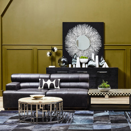 Armless Antique Black Leather Modular Sofa Chair, King