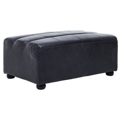 King Antique Black Genuine Leather Modular Ottoman with Channel Tufting