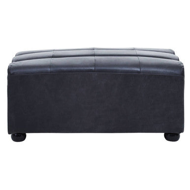 King Antique Black Genuine Leather Modular Ottoman with Channel Tufting