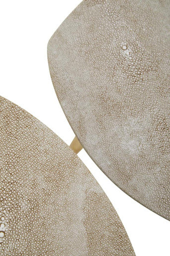 Set of 2 Natural Shagreen Leather Round Top Side Tables with Gold Finish Legs | Cadio