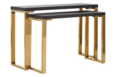 Cardoba Set Of Two Black Shagreen Top Console Tables