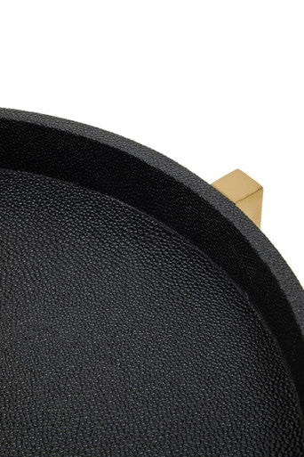 Set of 2 Black Shagreen Effect Tray Tables with Gold Finish Legs and Raised Edges | Cardoba