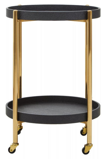 Two Tier Black Shagreen Effect Tray Table Trolley | Cardoba