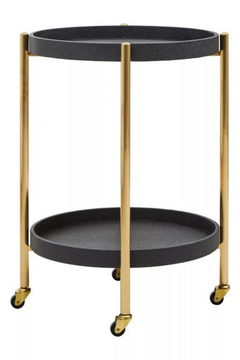 Two Tier Black Shagreen Effect Tray Table Trolley | Cardoba