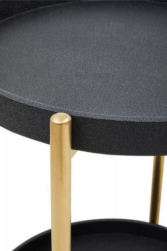 Two Tier Black Shagreen Effect Tray Table Trolley | Cardoba