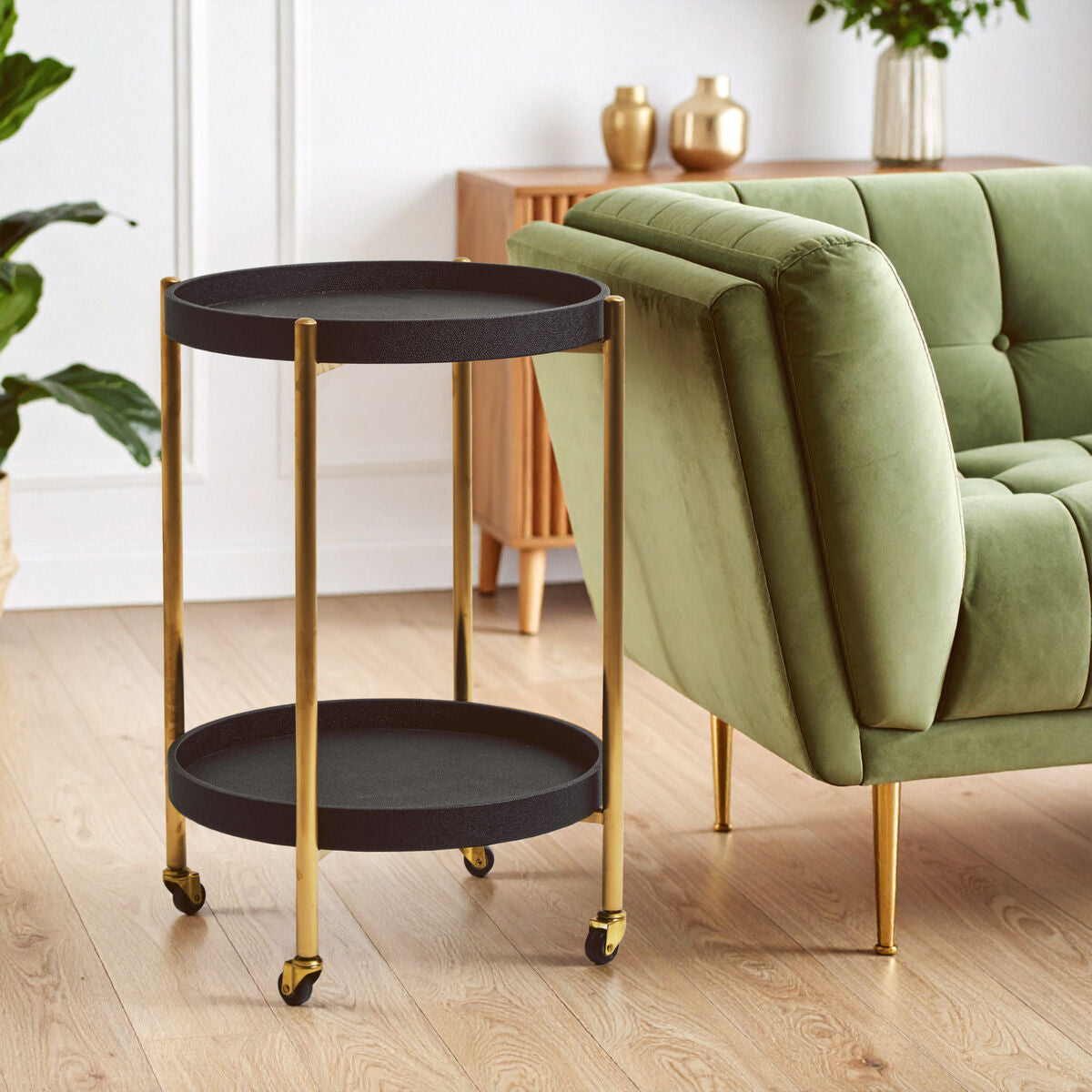 Two Tier Black Shagreen Effect Tray Table Trolley | Cardoba