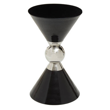 Black and Silver Geometric Round Side Table with Symmetric Design, Jaipur