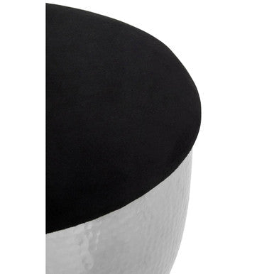 Jaipur Black Wood and Metal Stool with Silver Metal Base