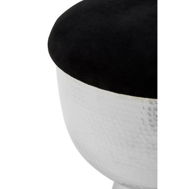 Jaipur Black Wood and Metal Stool with Silver Metal Base