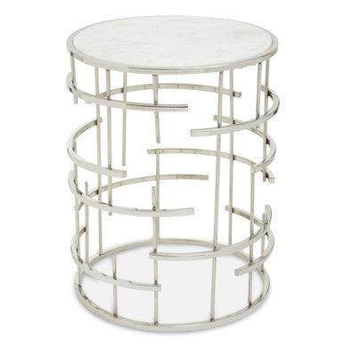 White Round Marble Top Side Table with Silver Open Frame Metal Base | Jaipur