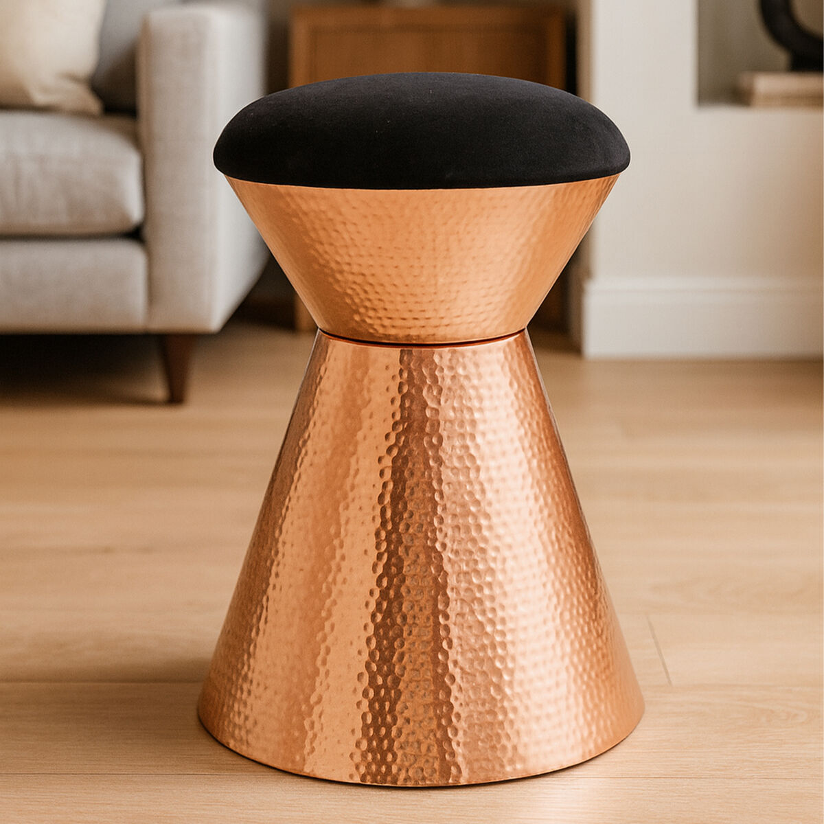 Jaipur Black Velvet Stool with Padded Seat