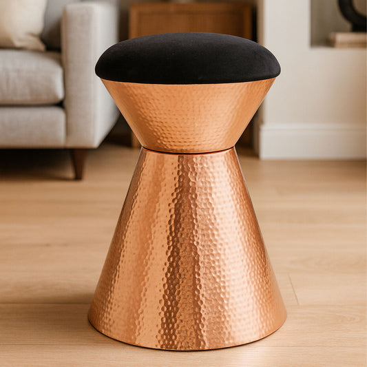 Jaipur Black Velvet Stool with Padded Seat