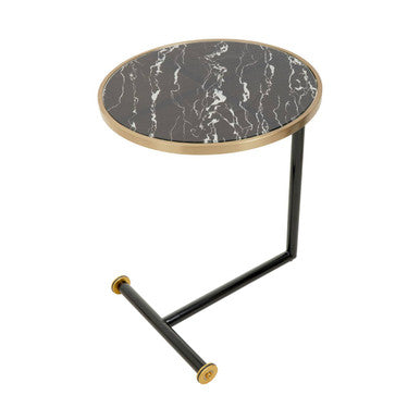 Oria Black Glass and Marble Effect Side Table