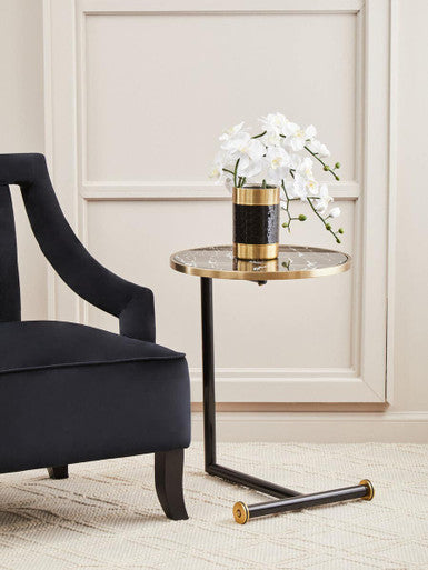 Oria Black Glass and Marble Effect Side Table