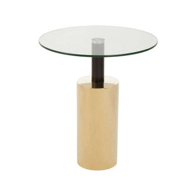 Clear Glass Top Side Table with Gold Steel Base and Black Centre Support | Oria