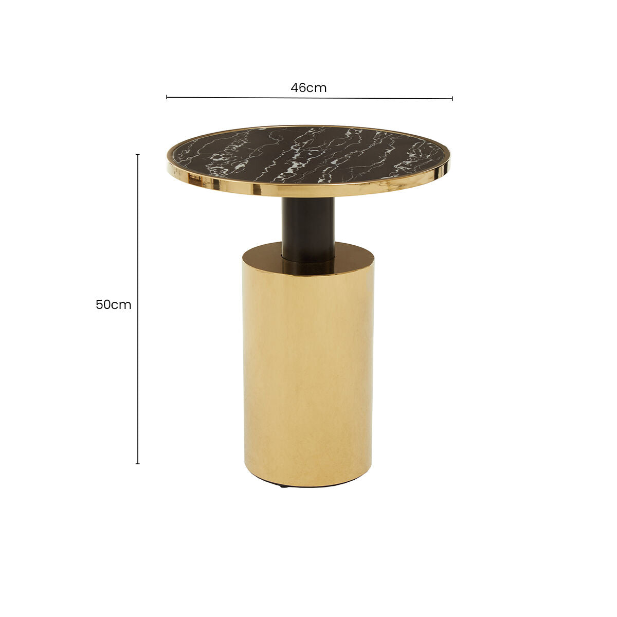 Black Marble Effect Glass Top Side Table with Gold Finished Base | Oria