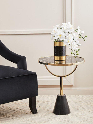 Oria Black Glass and Marble Base Side Table