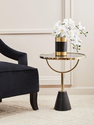 Oria Black Glass and Marble Base Side Table