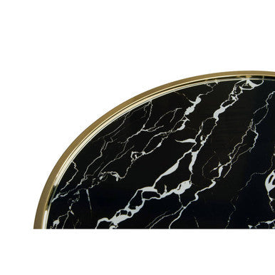 Black Glass Top Side Table with Gold Metal Column and Black Marble Base | Oria