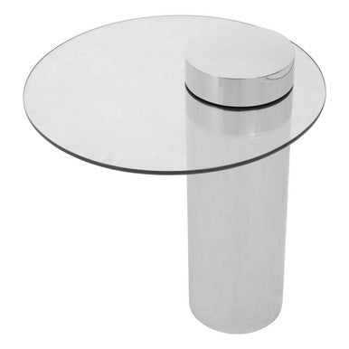 Clear Round Glass Top Side Table with Silver Metal Pedestal Base, Oria