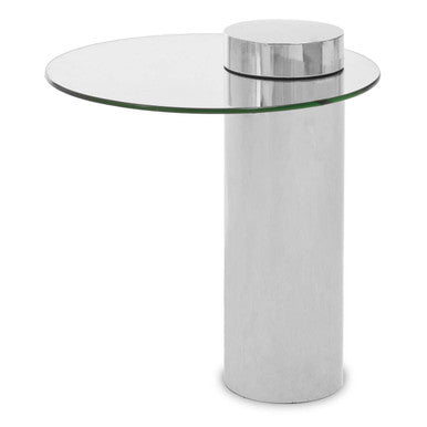Clear Round Glass Top Side Table with Silver Metal Pedestal Base, Oria