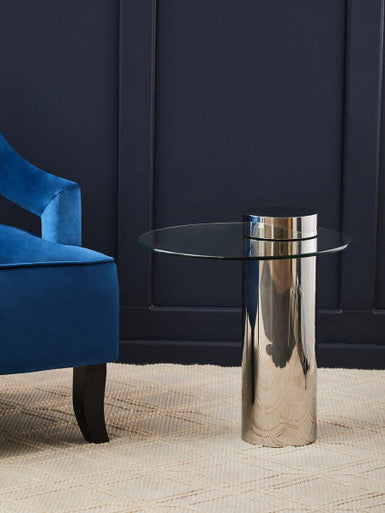 Oria Clear Glass Silver Base Side Table