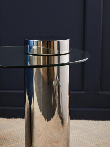 Oria Clear Glass Silver Base Side Table