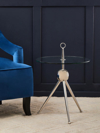 Oria Clear Glass Stainless Steel Silver Frame Side Table