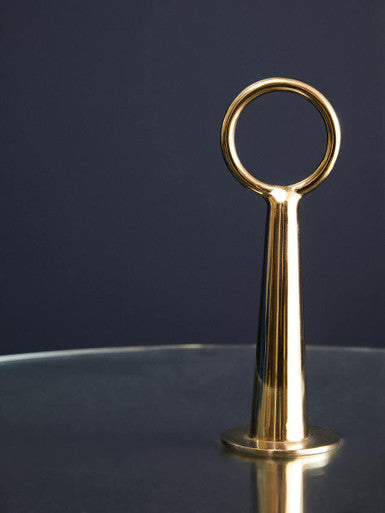 Clear Glass Top Side Table with Gold Tripod Metal Frame and Globe Detail | Oria