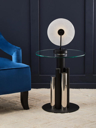 Oria Glass Silver And Black Base Side Table