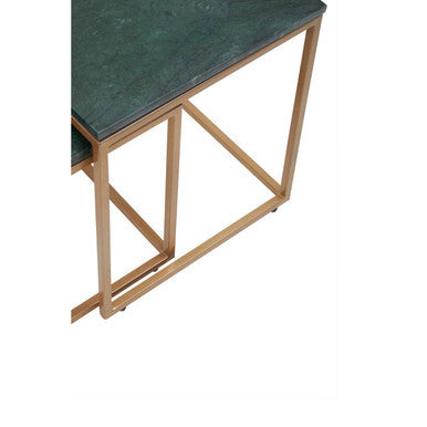 Nest of Two Green Marble Top Nesting Side Tables with Gold Finish Metal Frame | Varana