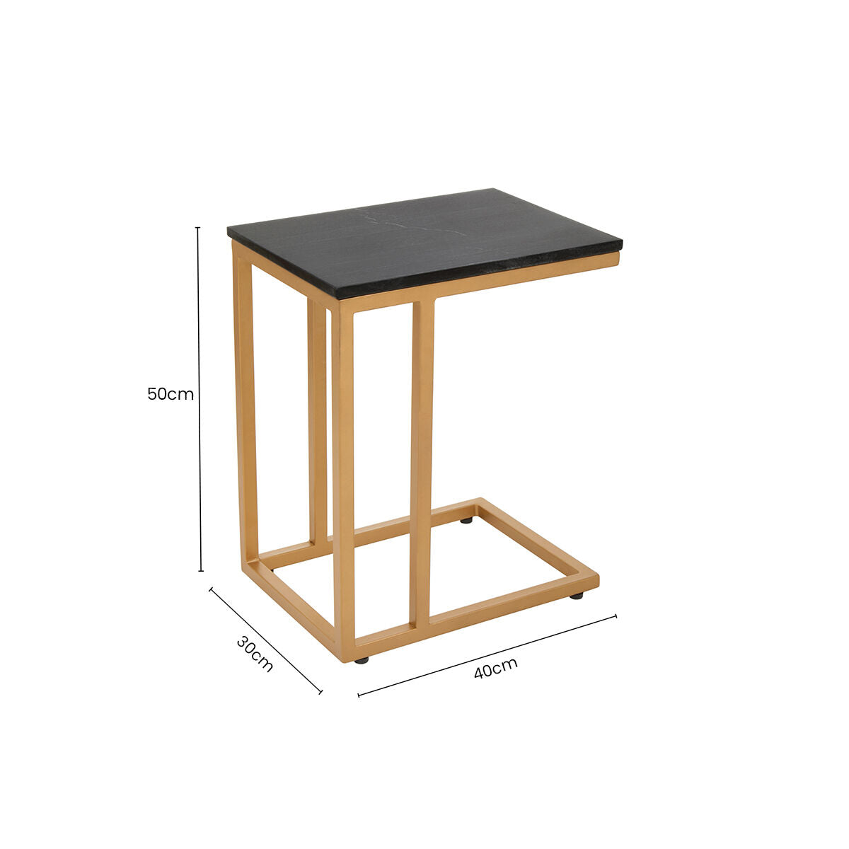 Black Marble Top Side Table with Gold Finish Metal Frame | Varana