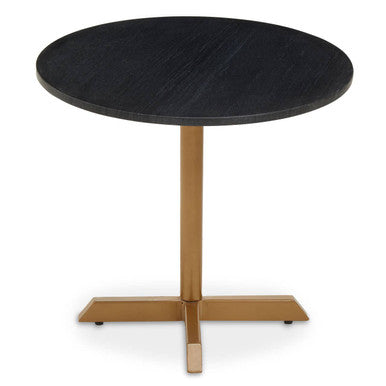 Black Round Marble Top Side Table with Matte Gold Metal Cross Base | Varana