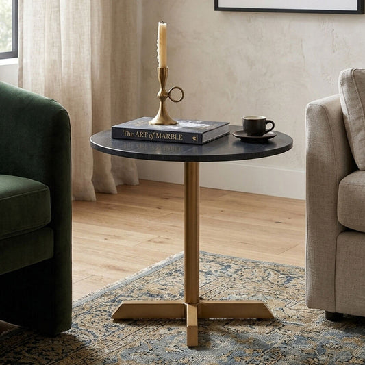 Varana Black Marble and Gold Finish Base Side Table