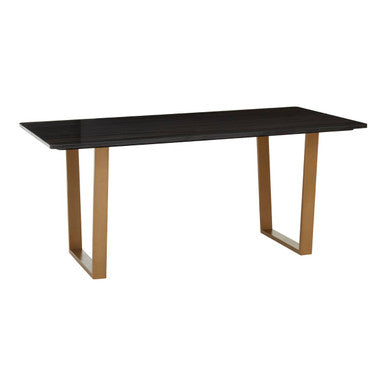Black Marble Rectangular Dining Table with Geometric Gold Finish Steel Base | Varana