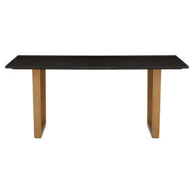 Black Marble Rectangular Dining Table with Geometric Gold Finish Steel Base | Varana