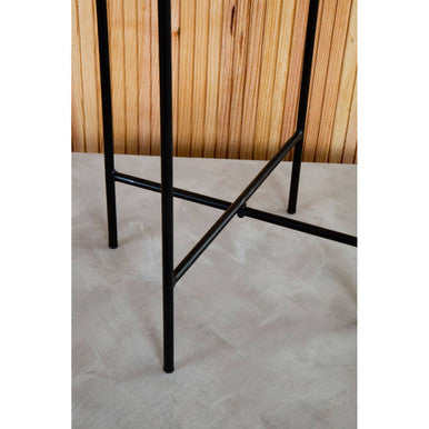 White Marble Square Top Side Table with Sleek Black Iron Base, Mandoli