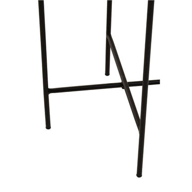 White Marble Square Top Side Table with Sleek Black Iron Base, Mandoli