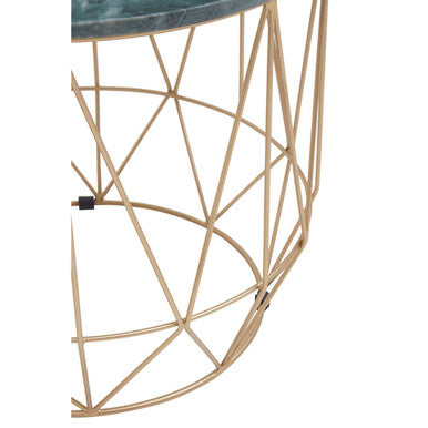 Green Marble Round Top Side Table with Sleek Cage Style Gold Metal Frame | Mandoli