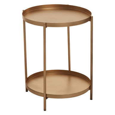 Gold Two Tiers Round Metal Side Table | Mandoli