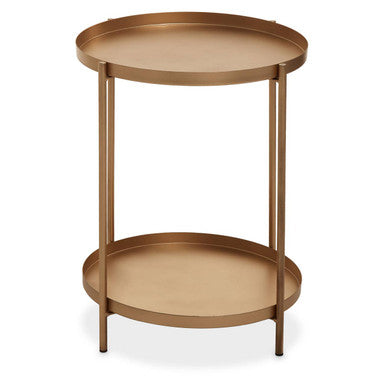 Gold Two Tiers Round Metal Side Table, Mandoli